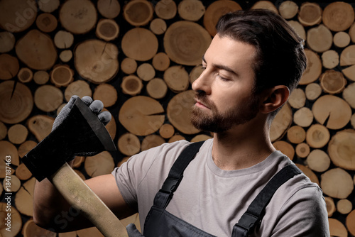 Handsome lumberjack with sh...
