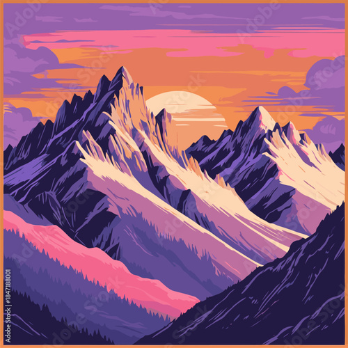 vector illustration of a mountain in American comic style