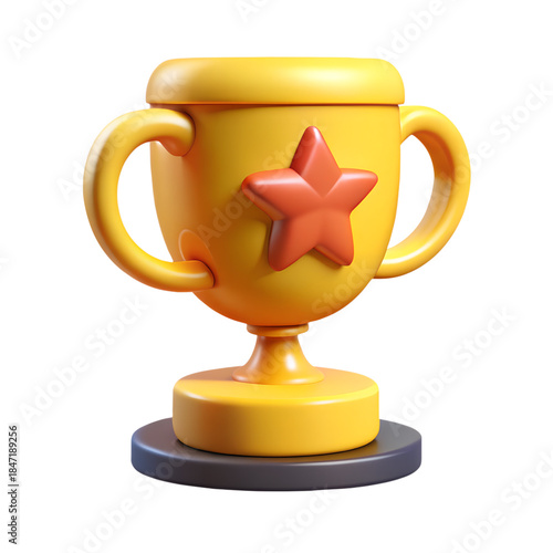 Colorful 3D Trophy Icon Representing Winner Prize Reward and Accomplishment