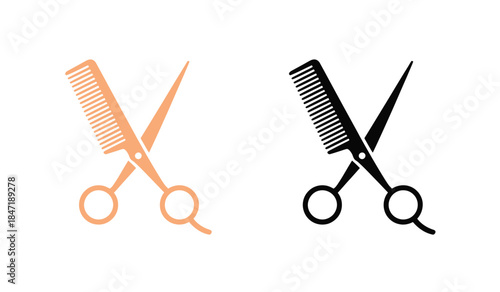 Hairdressing scissors and comb icon on white background