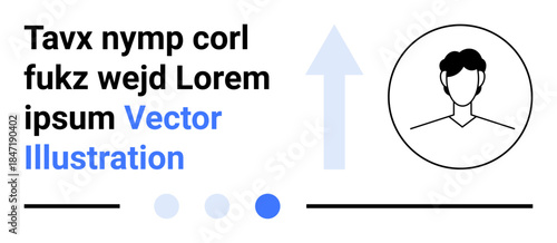 Profile avatar with upward arrow symbolizing personal growth or career progress, accompanied by placeholder text. Ideal for success, development, improvement, achievement, analytics, motivation