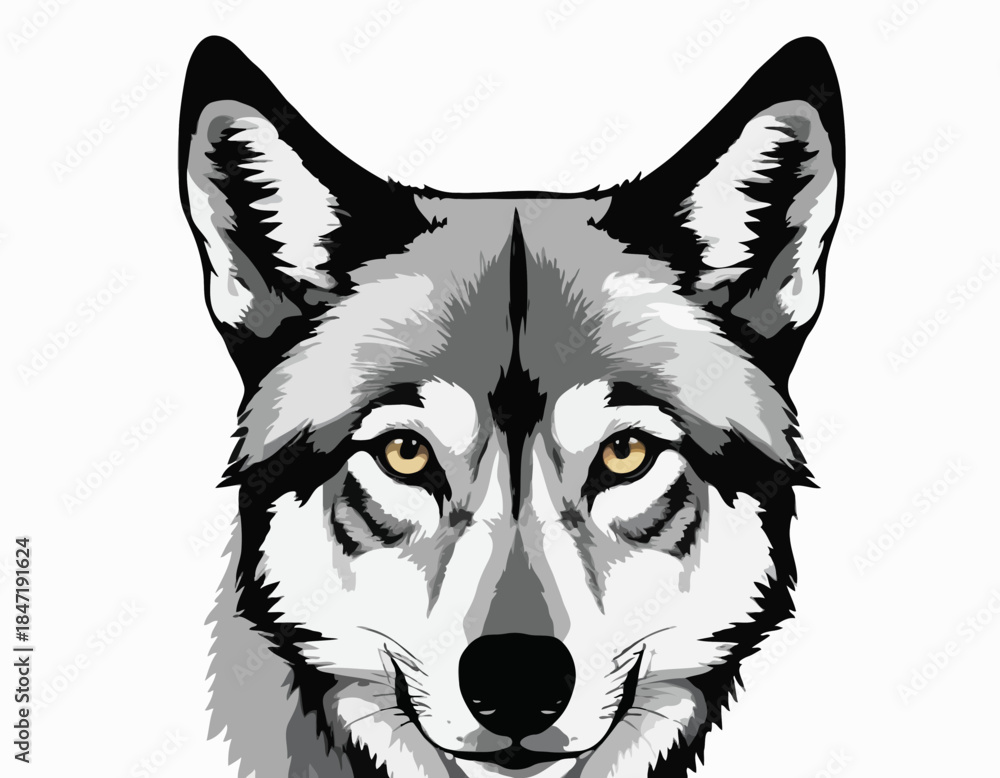 Naklejka premium Wolf in black and white animal drawing,