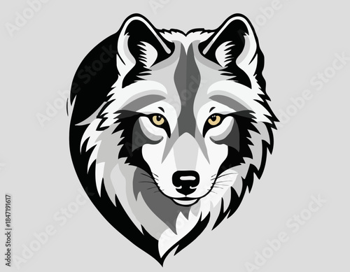 Wolf in black and white animal drawing,