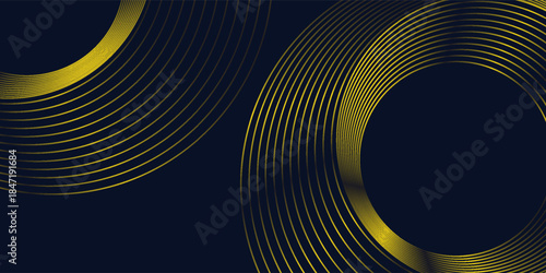 Round frame colorful yellow black light isolated on dark background. Abstract circles lines pattern. Vector illustration concept for music, digital, modern science, modern