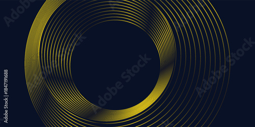 Round frame colorful yellow black light isolated on dark background. Abstract circles lines pattern. Vector illustration concept for music, digital, modern science, modern