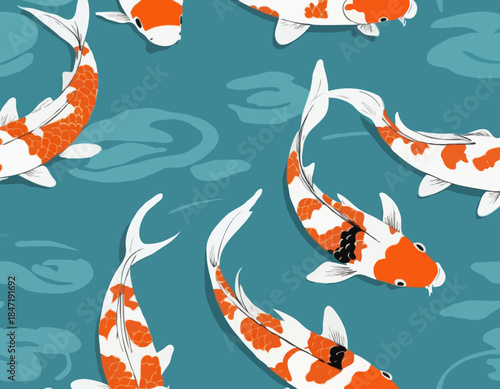 koi in illustration in brush stroke painting