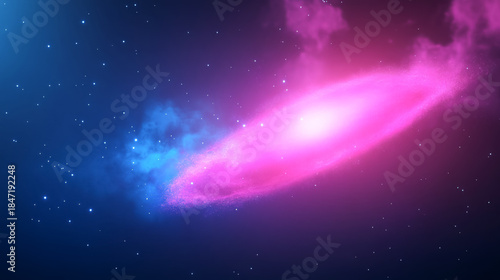 Cosmic wonders: electric magenta quasar with blue jets forming vibrant lanes
