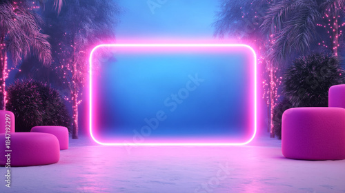 Futuristic electric turquoise simulator scene with holographic display and neon lighting