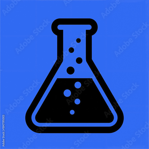 Science experiment with a flask containing liquid in color: cerulean bright