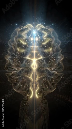 A glowing intricate golden symmetrical pattern shimmers with mysterious energy against a dark, cosmic background.