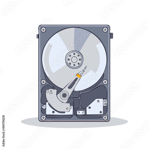 Illustration of Internal Hard Drive Disk Component Structure for Data Storage and Computer System Information