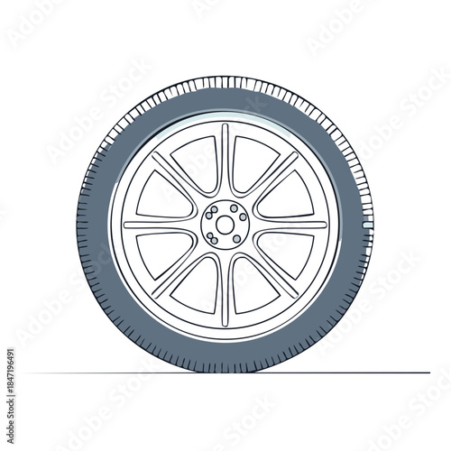 Isolated car wheel outline illustration of automotive vehicle part on plain backdrop