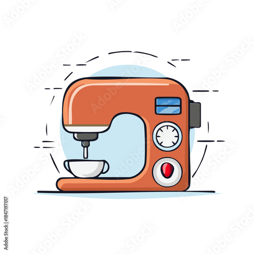 Coffee Machine Illustration - Orange Appliance Dispensing Coffee into a Cup