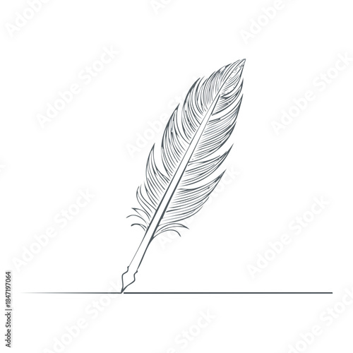 Vintage Quill Pen Ink Sketch Line Creating Stroke on Plain Canvas Minimalist Artistic Tool for Elegant Writing and Creative Artistic Designs