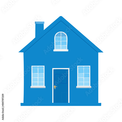 Blue House Flat Design Vector Illustration Home Architecture Building Structure Dwelling Property Real Estate Concept Dream Housing