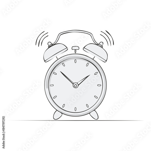 Ringing Alarm Clock: Gray Sketch Illustration of Timepiece Wake-Up Reminder