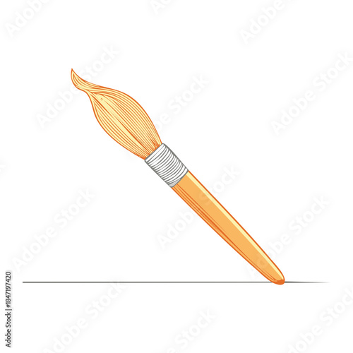 Illustration of a wood-handled paintbrush with detailed bristles and a light-colored ferrule