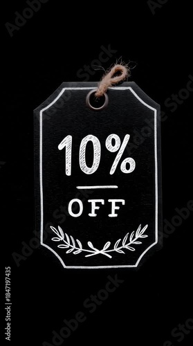 Animated spinning black and white price tag with text 