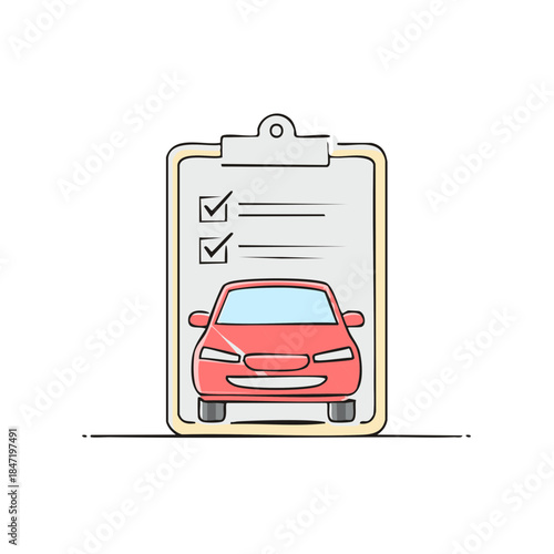 Car inspection checklist service auto vehicle repair checkup on clipboard illustration