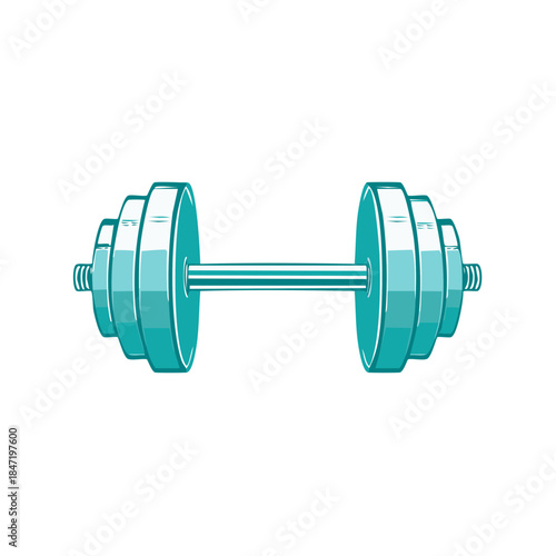 Illustration of a Blue Dumbbell for Fitness Strength Training Bodybuilding on White Background