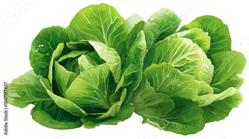 Fresh green lettuce heads isolated on white background for food concepts