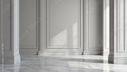 classic interior with light gray wall panels framed