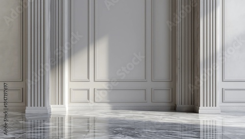 classic interior with light gray wall panels framed