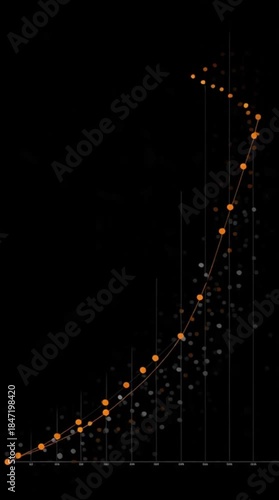 Numerous glowing orange-gold particles ascend along an invisible upward curve against an infinite black backdrop.
