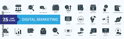 Digital Marketing Icon Pack Illustration Vector with digital marketing, customers, seo, email marketing, website, sales, content, online shop