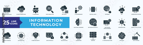 Information Technology Icon Pack Illustration Vector with information tech, cloud computing, it manager, data analytics, big data, it governance