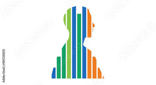abstract human head silhouette made of colorful vertical bars on white background symbolizing analytics mental health and data insight