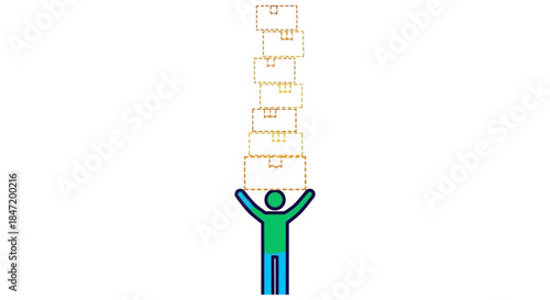 abstract person juggling stacked boxes in upward motion minimalist business concept of workload management efficiency and growth