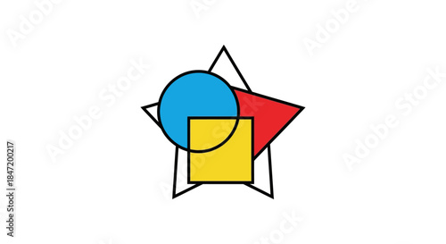 abstract primary color geometric shapes icon with circle triangle square star overlapping composition for math education and design