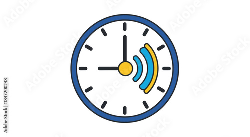 alarm clock notification icon with ringing sound waves flat line illustration of time reminder symbol for schedule and deadline apps