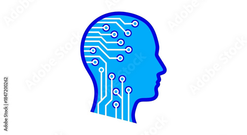 artificial intelligence human head silhouette with circuit board connections symbolizing ai brain neural network and digital innovation concept