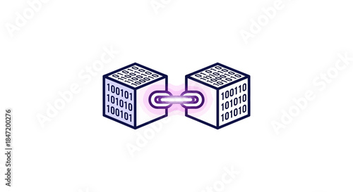 blockchain data blocks connected by digital link icon abstract decentralized network security illustration for fintech and crypto design