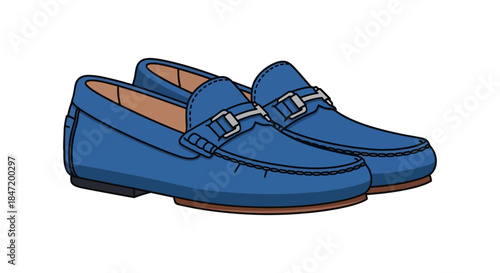 blue leather loafers with buckle detail stylish mens casual shoes isolated on white background fashion illustration for ecommerce