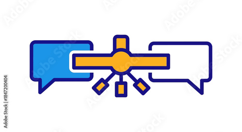 chatbot conversation hub icon connecting speech bubbles with central ai automation node flat outline style for customer support ux