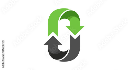 circular arrow loop logo with green and gray arrows forming infinity symbol minimalist recycling icon for sustainability refresh and update