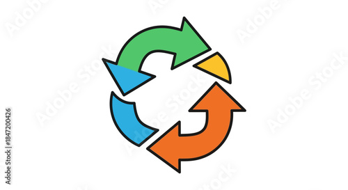 circular recycling arrows infographic icon with colorful cycle diagram on white background symbol for sustainability reuse and eco waste management