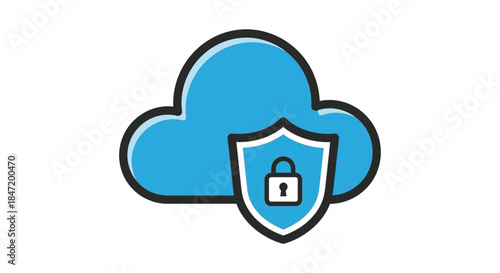 cloud security icon with shield and padlock illustrating protected online storage and data protection services for cybersecurity design