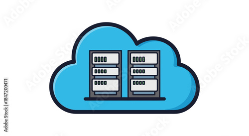 cloud server hosting icon with data center racks inside blue cloud shape illustrating online storage backup and web hosting services