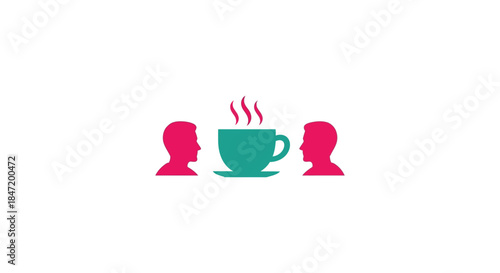 coffee chat icon with two people facing each other over hot drink minimalist meeting symbol for conversation networking and social media