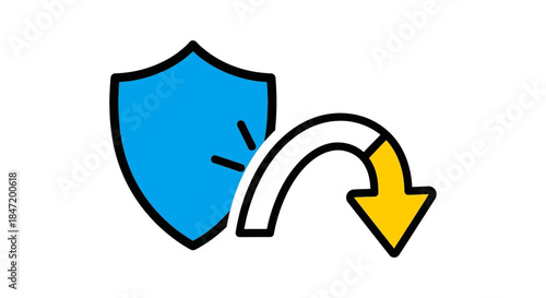 cybersecurity bounce protection icon with shield and downward arrow illustrating website firewall attack deflection for data security concepts