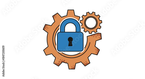 cyber security padlock icon over cogwheels illustrating secure settings data protection and privacy controls for apps and websites