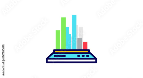 data analytics dashboard icon with colorful bar chart on tablet screen flat vector illustration for business reports and infographics