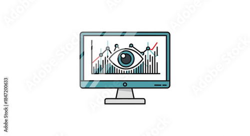 data analytics dashboard with eye icon monitoring charts on computer screen illustrating business intelligence tracking kpi trends