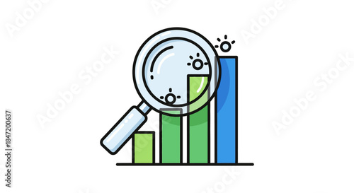 data analytics magnifying glass examining growing bar chart illustration for market research business performance and seo analysis