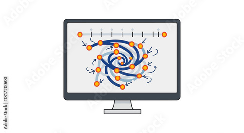 data visualization of complex customer journey map on computer monitor with spiral path and touchpoints concept for marketing analytics