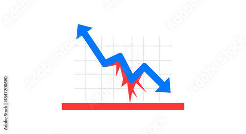 declining stock market chart with crashing arrow on grid background simple financial crisis illustration for recession loss and risk concepts
